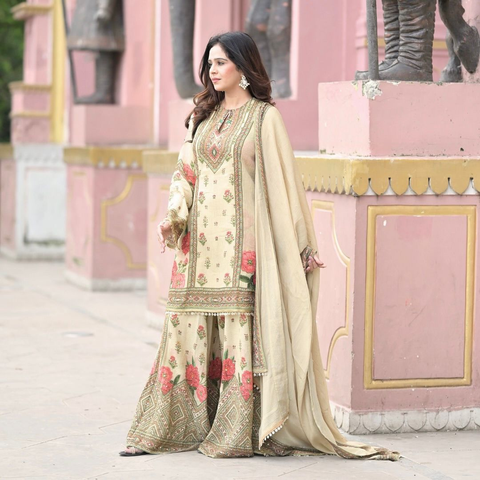 HK-1707 Top-Sharara And Dupatta Set