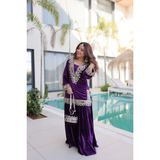LW-9307 VELVET TOP-PALAZZO CO-OD SET WITH BATWA