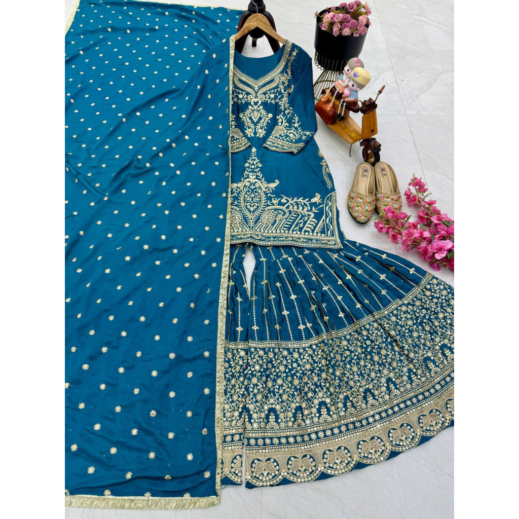 ZC-B9016 New Designer Party Top Sharara SETS
