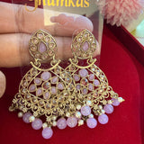 GLMZ01 Antique Gold Chand Bali Kundan Earrings