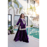 LW-9307 VELVET TOP-PALAZZO CO-OD SET WITH BATWA