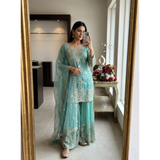 WW1268 New Design Trending Organza Net Top & Sharara set