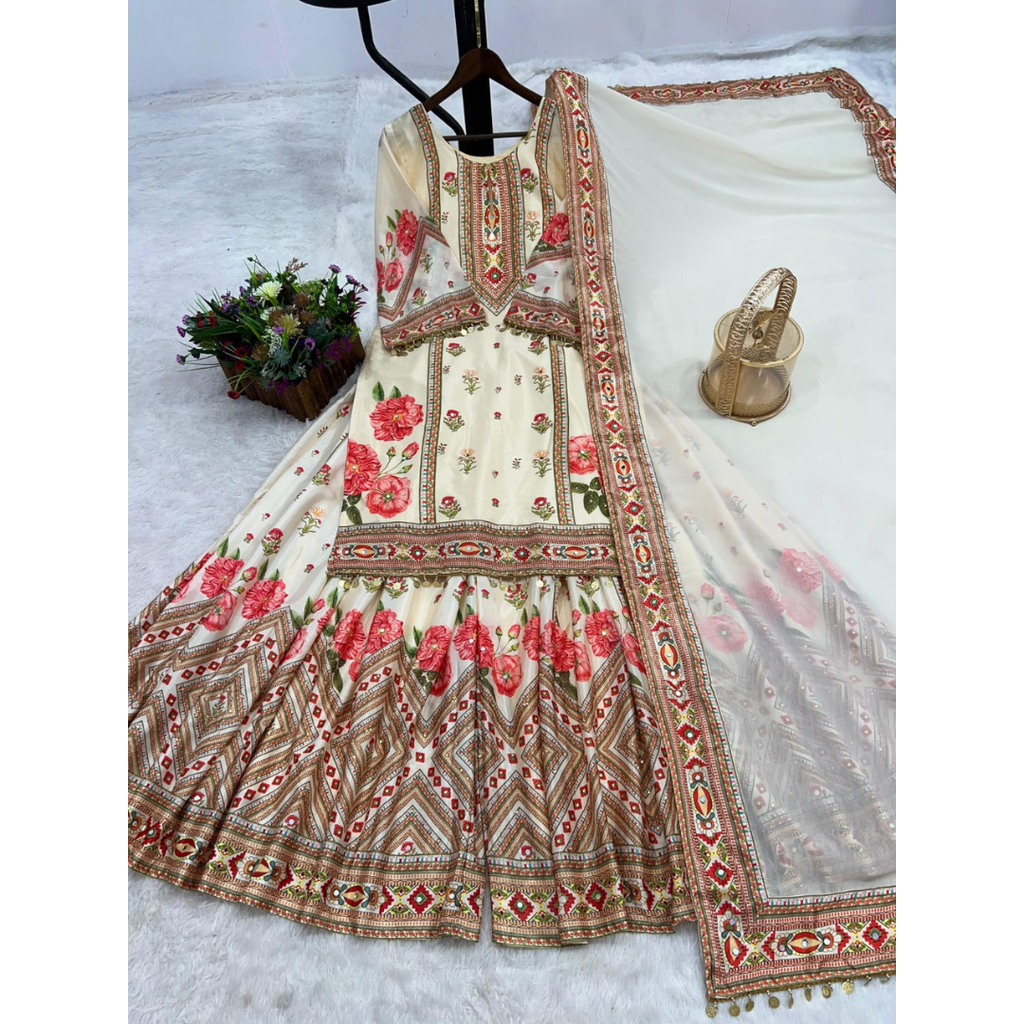 HK-1707 Top-Sharara And Dupatta Set