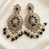 GLMZ002- Emerald Kundan Earrings with Pearl & Bead Drops