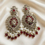 GLMZ002- Emerald Kundan Earrings with Pearl & Bead Drops