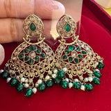 GLMZ01 Antique Gold Chand Bali Kundan Earrings