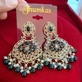 GLMZ01 Antique Gold Chand Bali Kundan Earrings