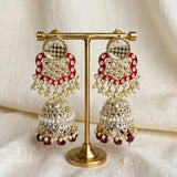 Kundan Jhumka Earrings with Pearl & Bead Tassels