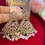 GLMZ01 Antique Gold Chand Bali Kundan Earrings