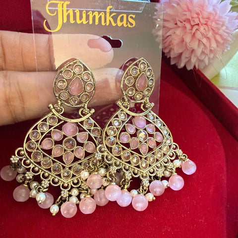 GLMZ01 Antique Gold Chand Bali Kundan Earrings