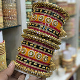 RED MUSTARD CHURA BANGLE SET