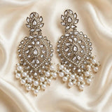 GLMZ002- Emerald Kundan Earrings with Pearl & Bead Drops