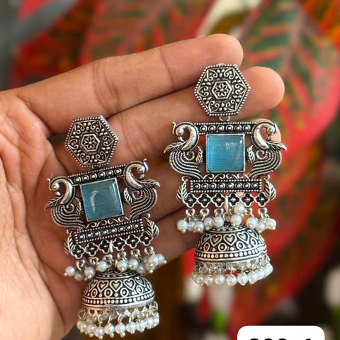 Oxy-Style Silver Peacock Jhumka Earrings