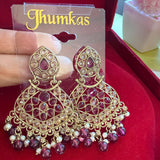 GLMZ01 Antique Gold Chand Bali Kundan Earrings
