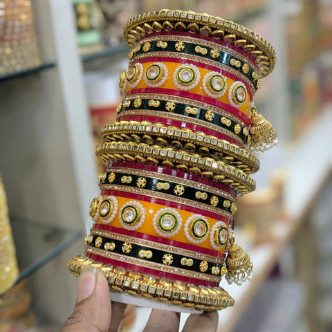 RED MUSTARD CHURA BANGLE SET