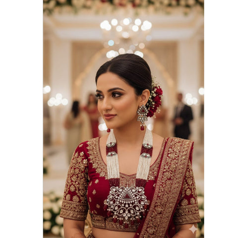 Royal Kundan Pearl Long Haar Set with Earrings
