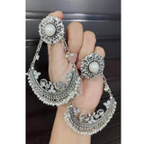 Oxidized Silver Pearl Chand Bali Earrings