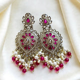 GLMZ002- Emerald Kundan Earrings with Pearl & Bead Drops