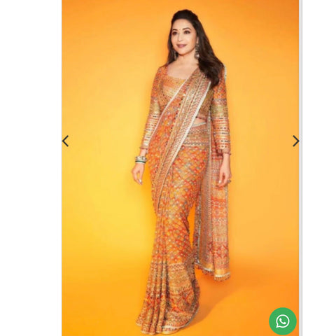 VIRAL MULTICOLOR Mirror Work Sarees- LONG SLEEVES BLOUSE