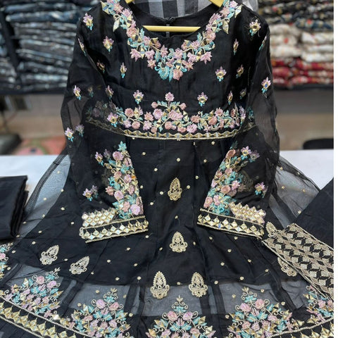 Kids Dresses- 3 Pc Organza Anarkali Set