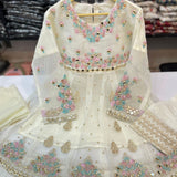 Kids Dresses- 3 Pc Organza Anarkali Set