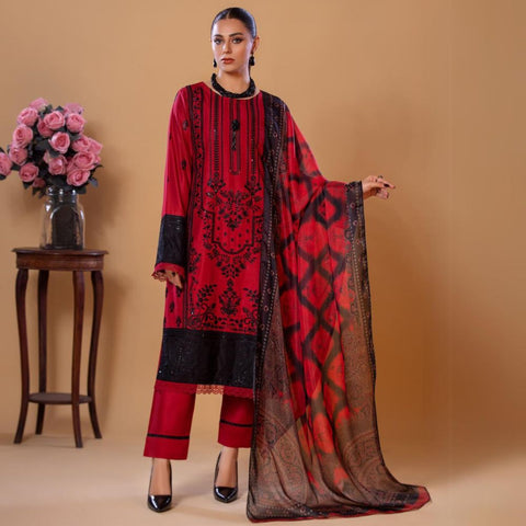 Pakistani Casual Wear- RED BLACK