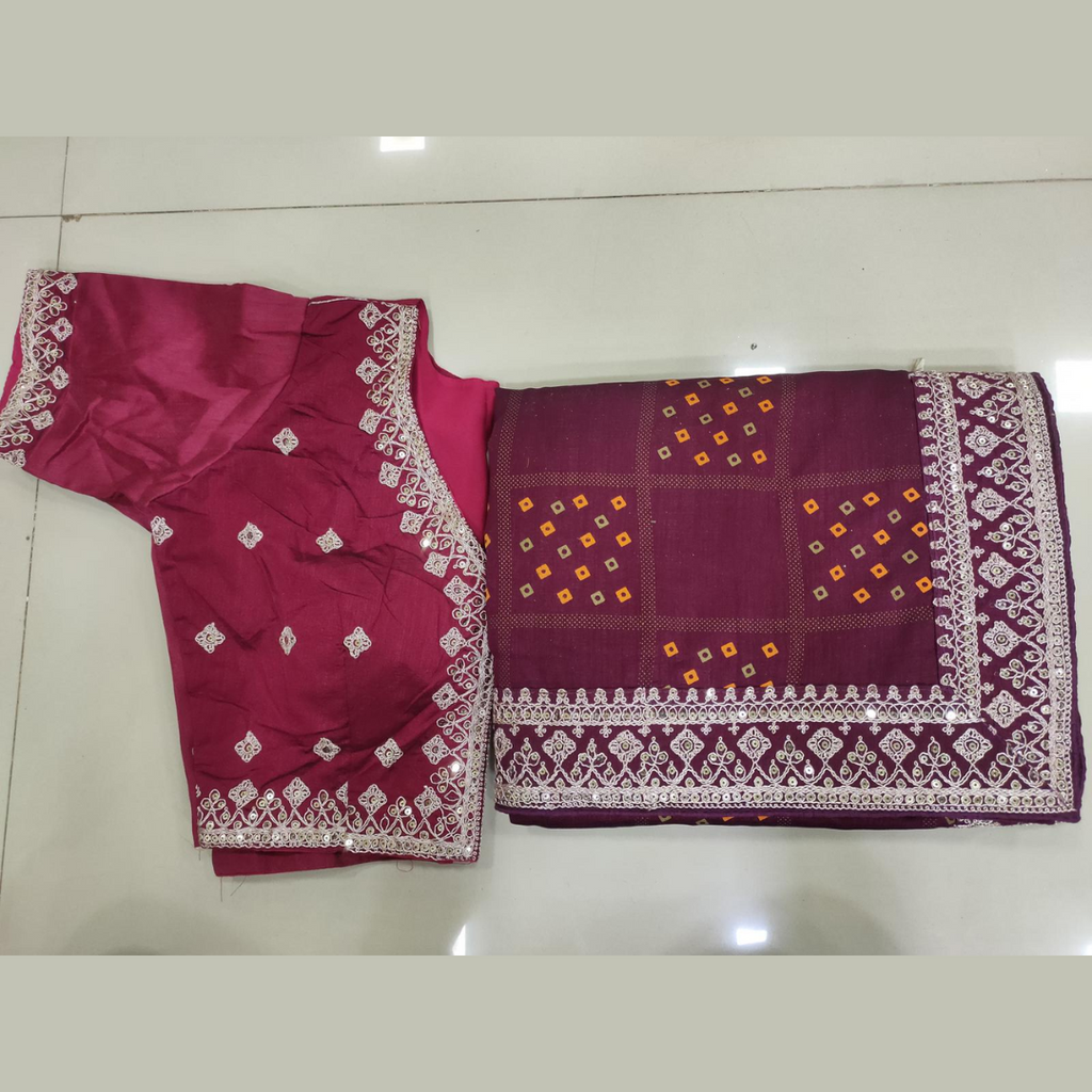 Soft Bandhini Silk Saree Stitched Blouse