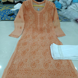 CHANDERI SILK Chikankari Kurtis
