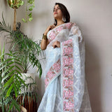 Bluish shade Organza Saree