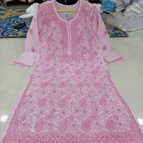 CHANDERI SILK Chikankari Kurtis